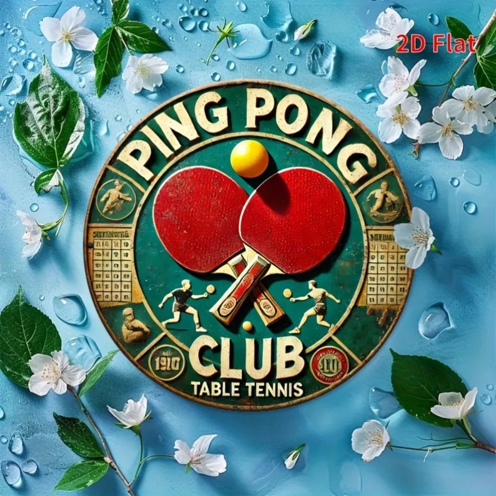 Table Tennis Dimension - Targa Rotonda in Metallo 2D Vintage